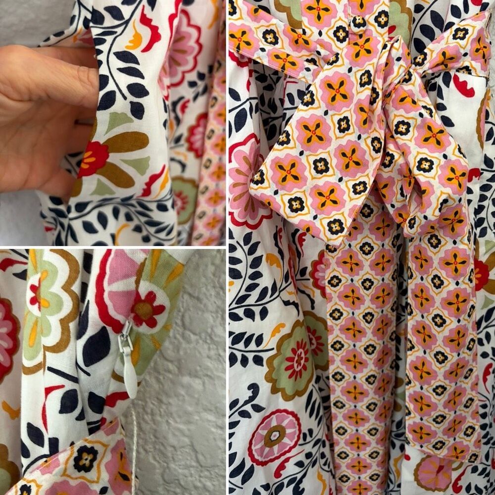 Boden Notch Neck Cotton Floral Dress Belted Fit & Flare D0098 Size 10R - Picture 11 of 13